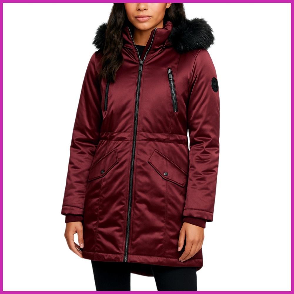 Michael Kors Front Zipper Hooded Mid Length Coat | Jacket